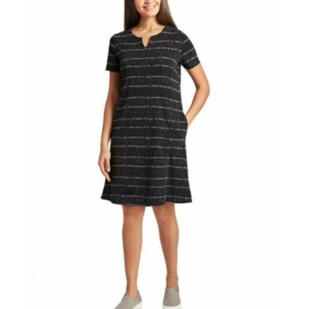 NWT Ellen Tracy Women's V-Notch Black With Gray Contrast Dress Size M $60 X053